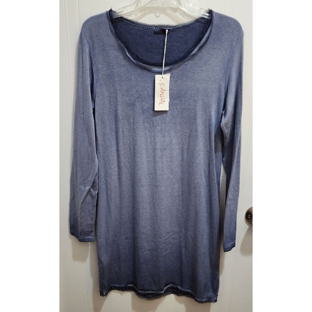 New SCANDAL Italy Women's Long Sleeve Dress Silk Blend Artsy‎ Boho Blue Size XL